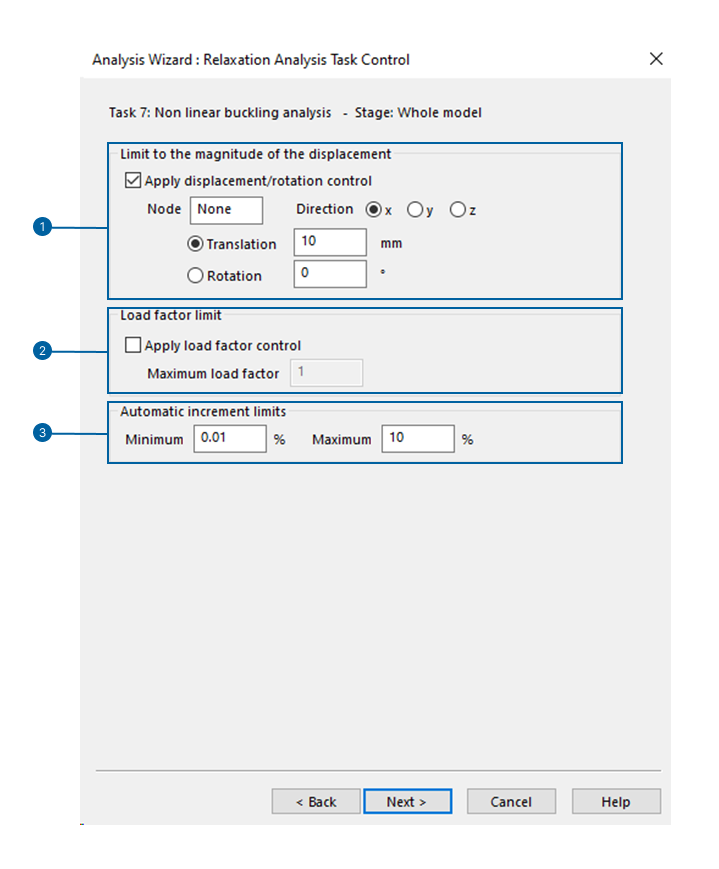 image showing analysis wizard relaxation task control options window