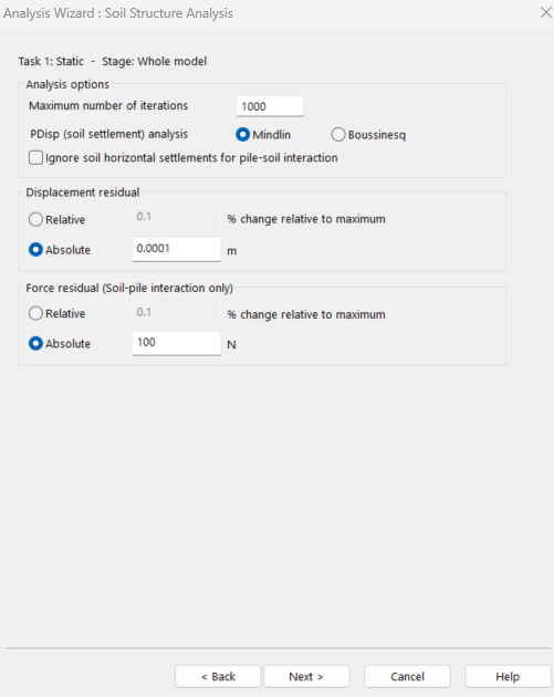 Analysis wizard solver soil structure analysis dialogue.