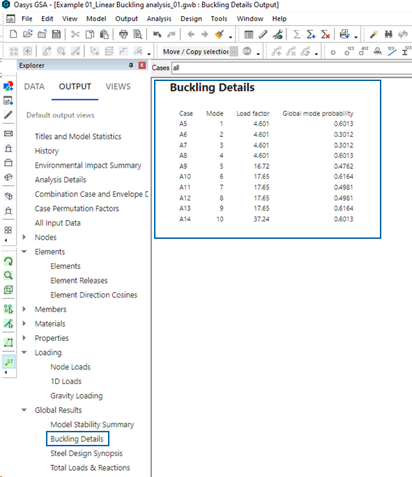 image showing the explore output for buckling details window