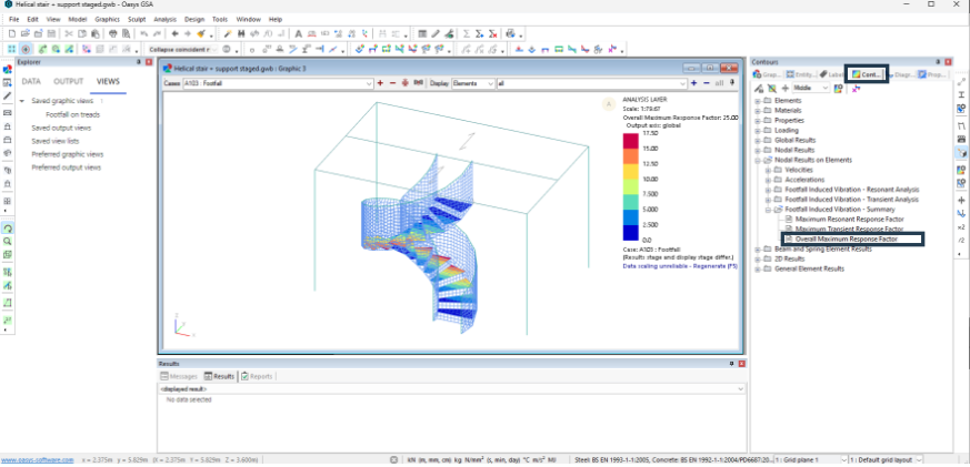 Footfall results with contour settings highlighted.